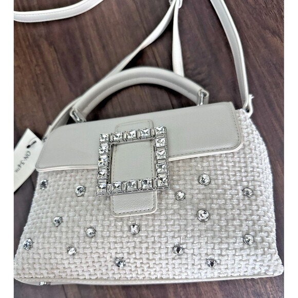 On 34th Women's Tandii Woven Crystal Small Satchel Crossbody Off White silver - Picture 3 of 7
